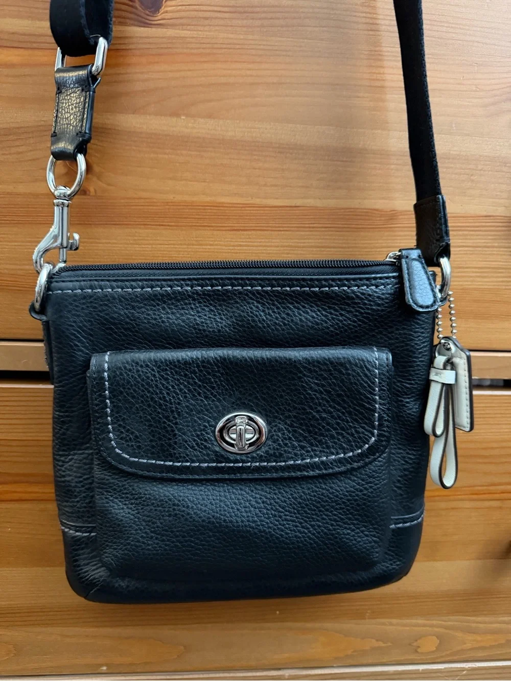 Black Leather Crossbody Bag for Men - Adjustable Strap
